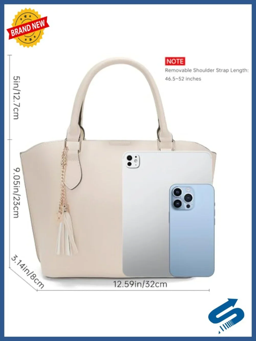 PU Leather Medium Satchel Tote Bag with Detachable Crossbody Strap
